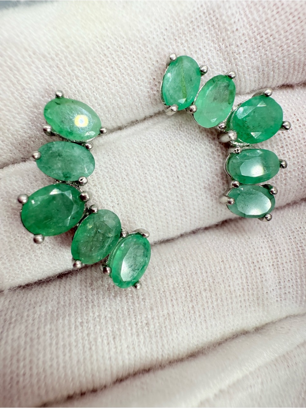 14k White Gold over Silver Emerald Jadeite Earrings!